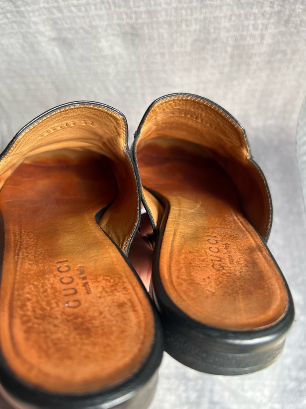 GUCCI Princetown Leather Horsebit Loafer Mules Sz 37 Black Italy Made - Picture 8 of 13